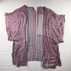Free People Kimono Wrap Cardigan Womens Mauve Purple Patchwork Gauze Stripe 0183